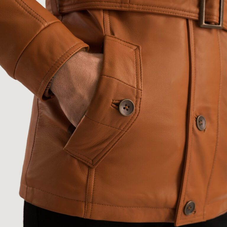 Mens Hunter Tan Brown Fur Leather Jacket Close-Up-9-1701089101972